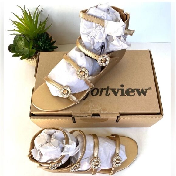 Comfortview Strappy Embellished Sandals Gold 8WW - Picture 7 of 14